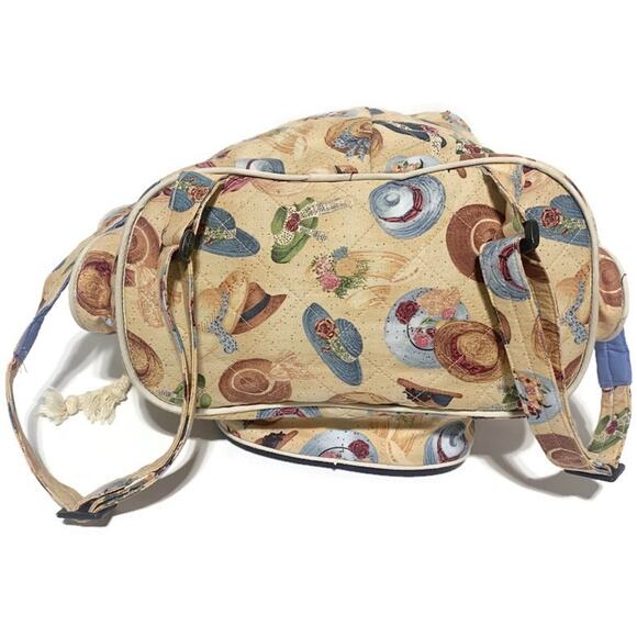 Quilted Ladies Backpack With Bonnet Hats Brown and Blue 13 x 14 - Picture 5 of 11